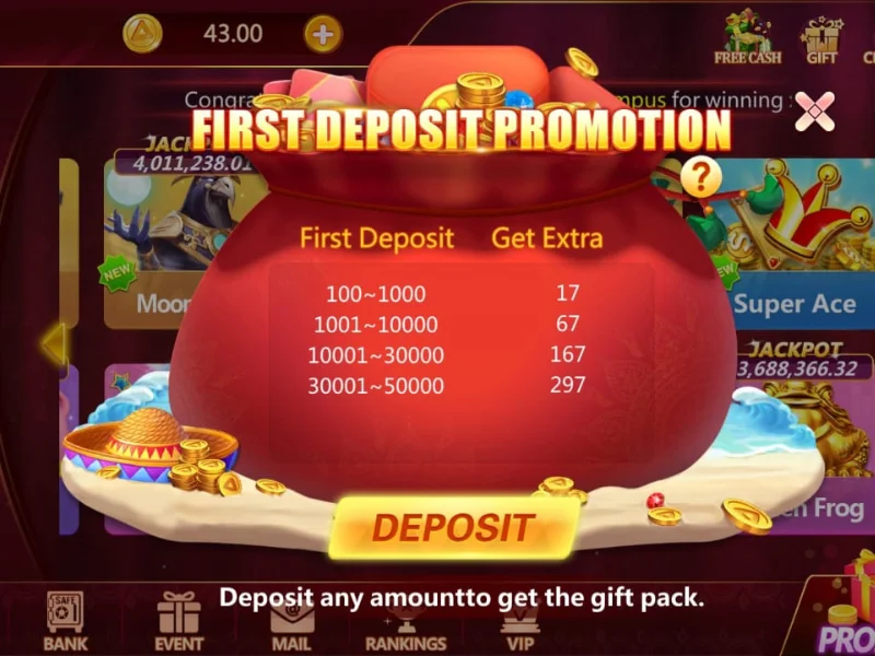 Novapatti game app first deposit bonus screen with reward tiers