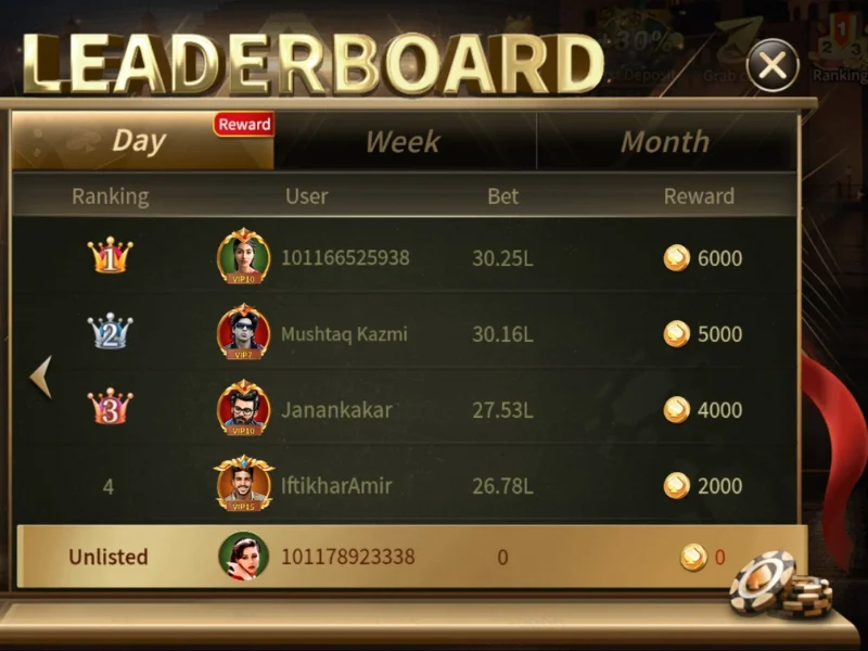 Royal X Casino leaderboard showing top daily bettors and rewards
