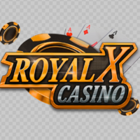 Royal X Casino logo featuring playing cards, poker chips, and a bold gold-black theme