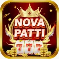Nova Patti Game logo featuring a golden crown, poker chips, and 777 slot reels on a red background.