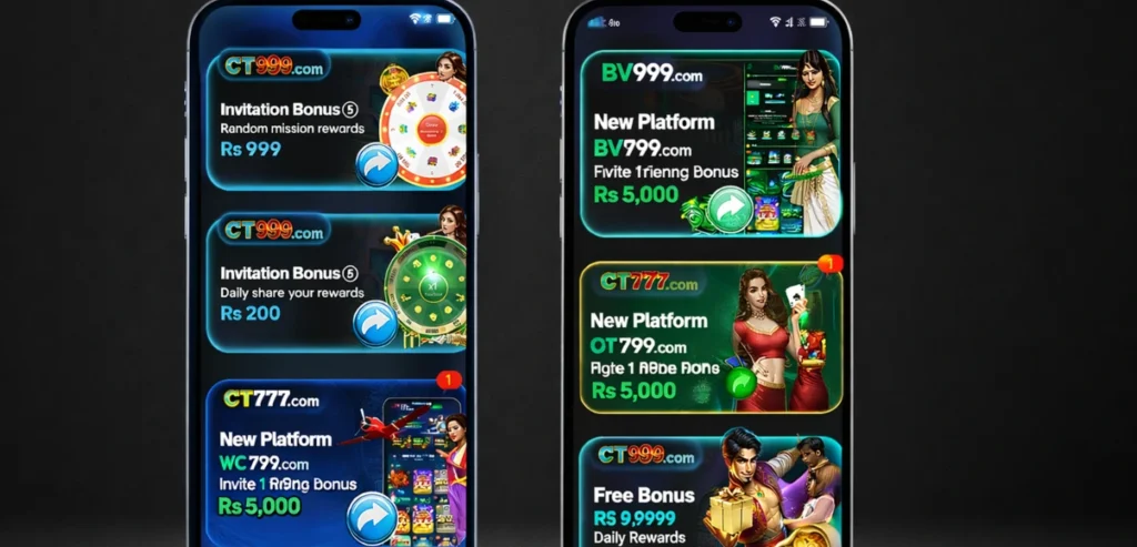 CT999 Game invitation bonus and free rewards offers shown on two mobile screens (2026)