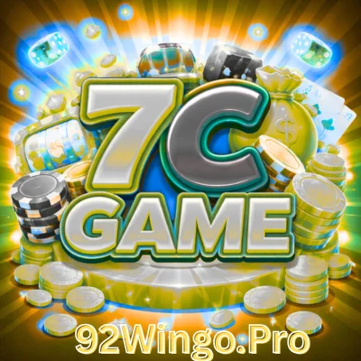 7C Game logo banner with golden coins, casino chips, and bright background representing online gaming rewards and bonuses.